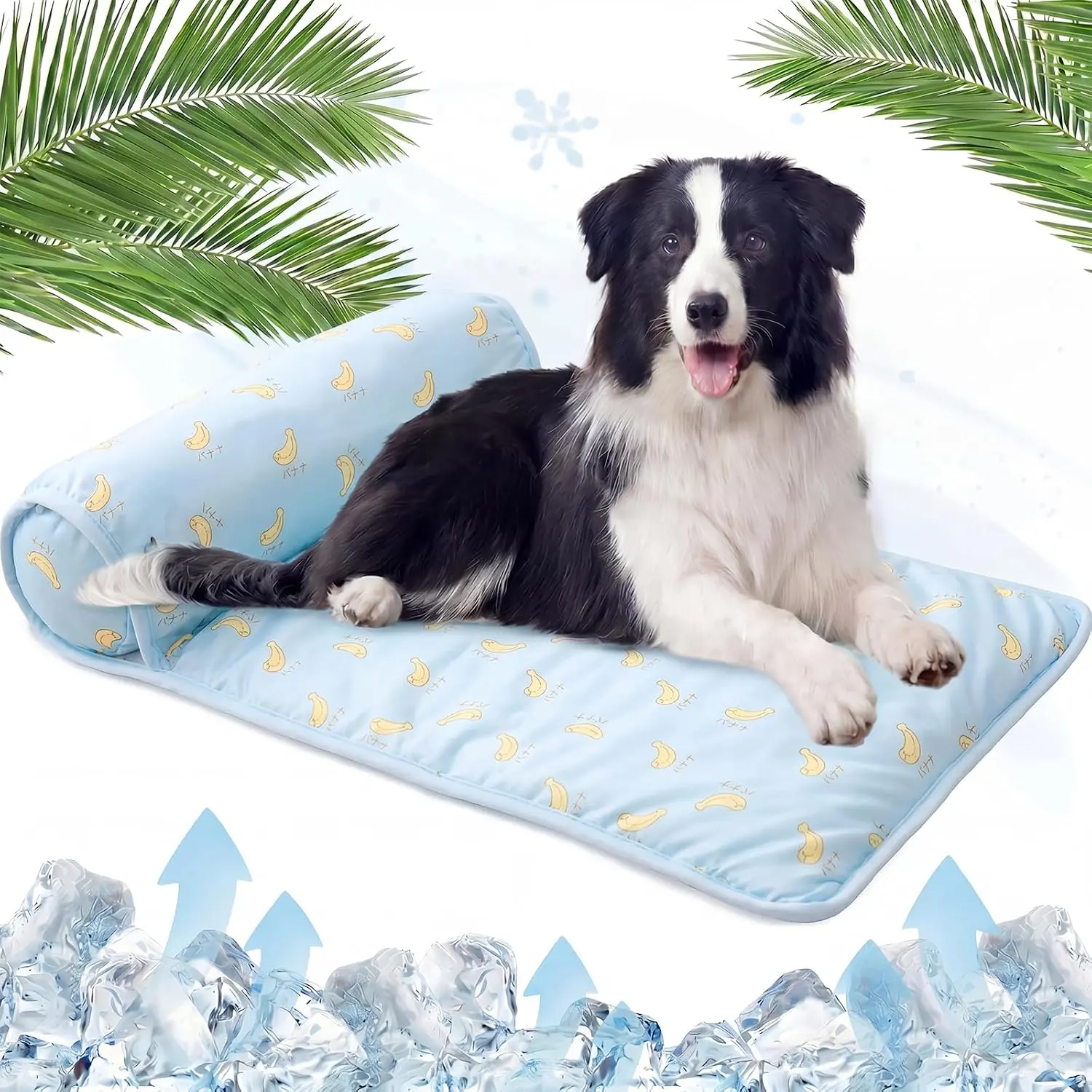 Kuoser Dog Cooling Mat with Pillow, Ice Silk Breathable Non-Slip Portable Pet Pad for Small-Large Dogs & Cats, Indoor-Outdoor Summer Kennel Sleep Bed Blanket