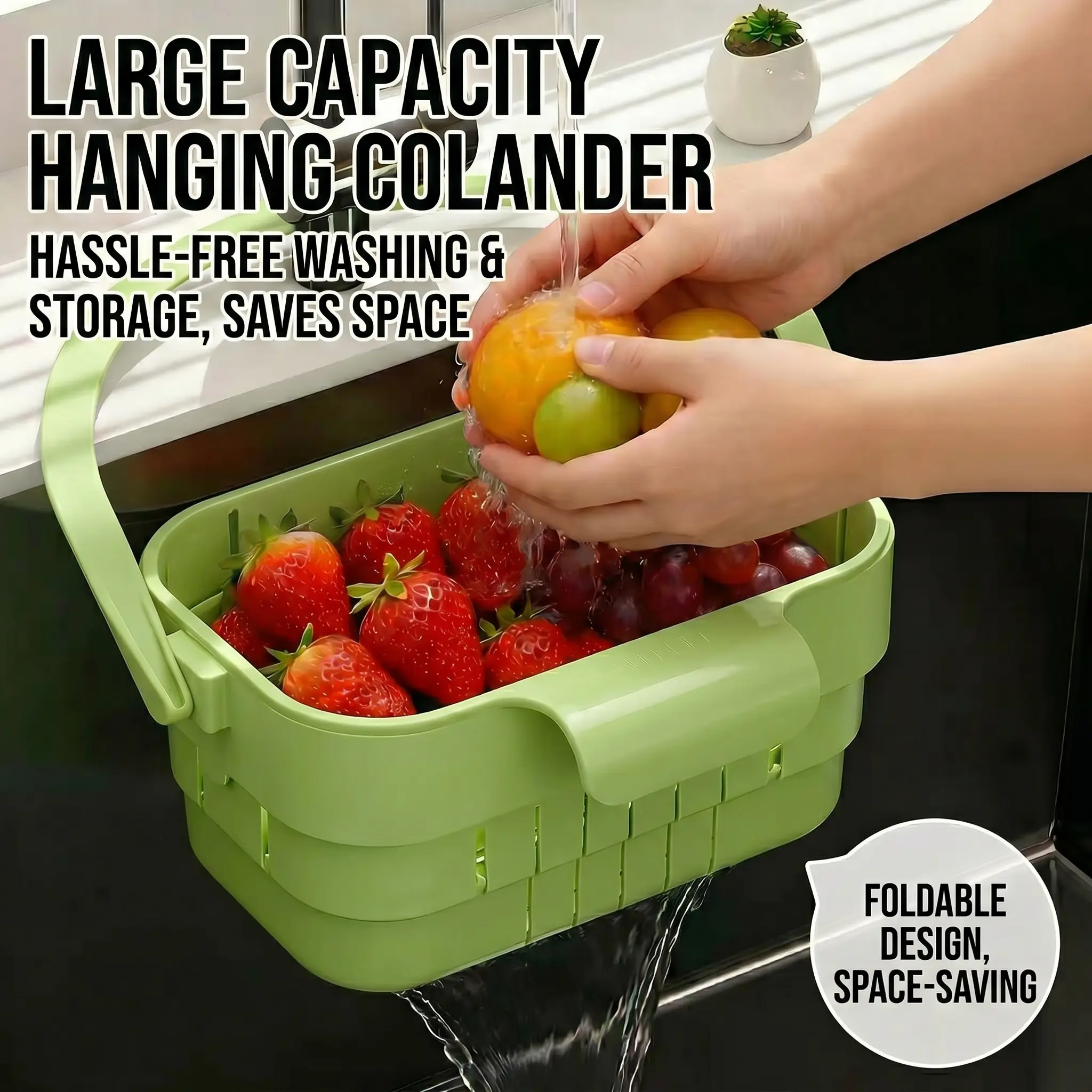 AA Foldable Hanging Stainless Steel Kitchen Sink Drain Basket, Foldable Type Space Saver Kitchen Accessory - Hands-Free Hygienic Design, High-Efficiency Anti-Clog Strainer, Tool-Free Installation, Easy-Clean, Low-Maintenance Home Organizer