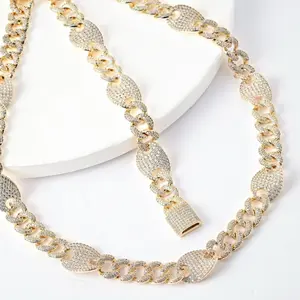 Brillo Eterno Unisex 14 Karat Gold Laminated 8mm Cuban Link Matching Set - Iced Cubic Zirconia Chain, Cuban Link Bangle with Box Clasp, Luxury Costume Jewelry for Everyday Wear & Gifting