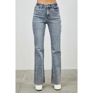 High Rise Kick Flare With Rhinestone