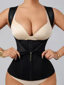 【Size Down One Size Recommended】Women's Solid Zip Up Waist Trainer Shapewear Top, Hook Eye Design Breathable Comfortable Waist Cincher，Tummy Control Shapewear Cincher，Tummy Control Shaper Corset, Ladies Shapewear for All Seasons，Suitable For Daily Wear