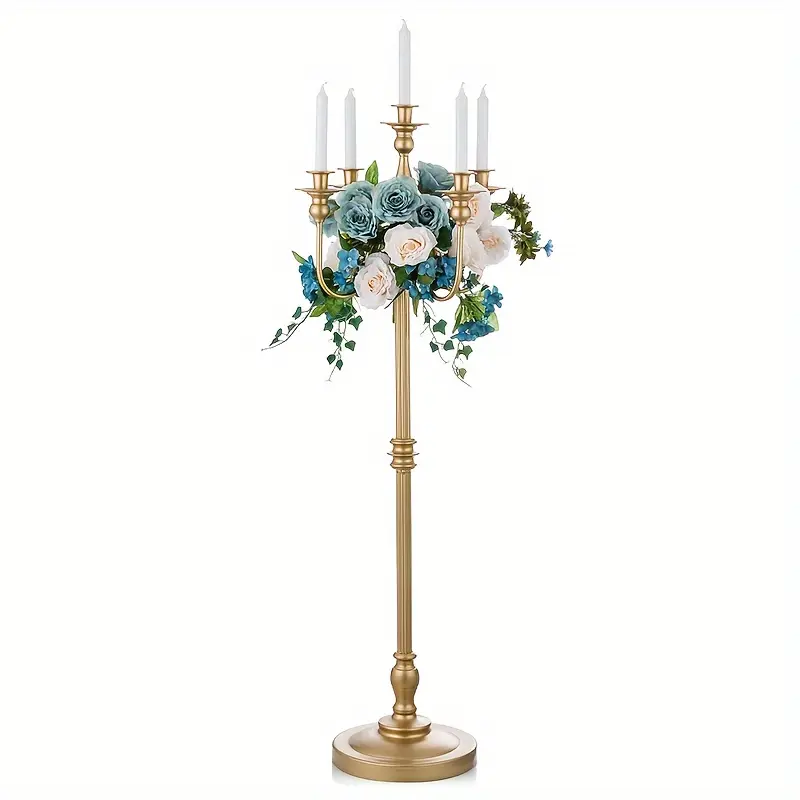1-Piece metal 5-arm centerpiece, 50-inch high floor-to-ceiling candlestick, golden candlestick for wedding event decoration, suitable for 5-candlestick party wedding passage home decoration