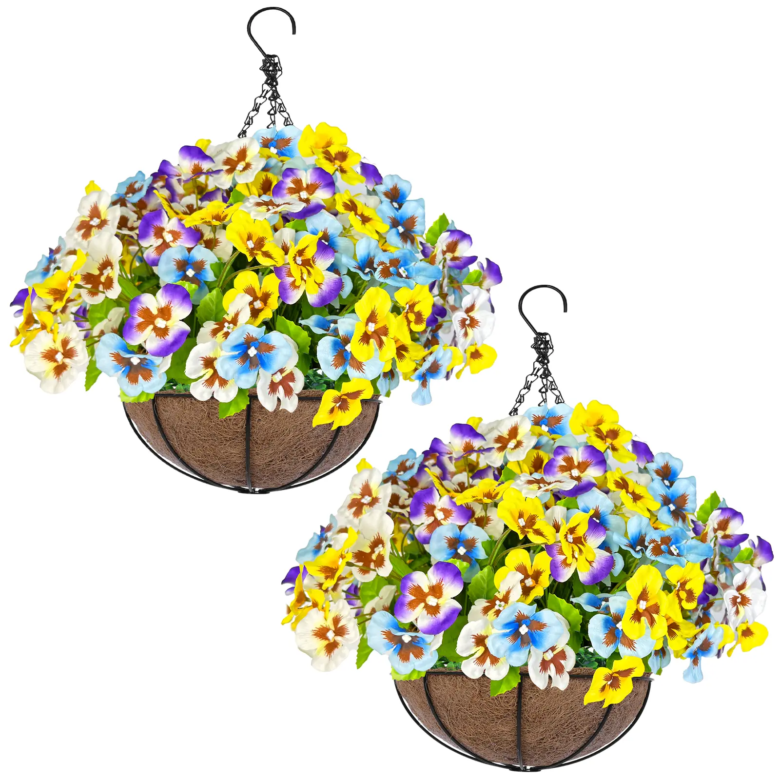 summergarden-2pcs Artificial Outdoor Hanging Flowers with Basket - 189 Blooms UV Resistant Faux Hyacinth & Boston Fern Set, Waterproof Fake Plants for Porch Garden Patio Home Decor