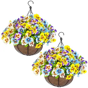 2pcs Artificial Outdoor Hanging Flowers with Basket - 189 Blooms UV Resistant Faux Hyacinth & Boston Fern Set, Waterproof Fake Plants for Porch Garden Patio Home Decor