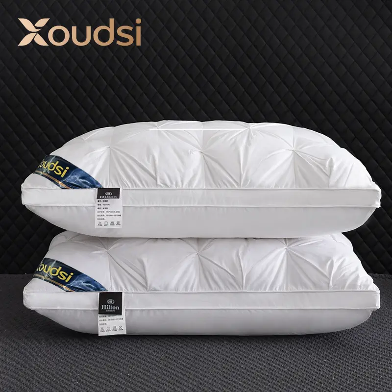 100% Goose Down Fill Premium Goose Feather Down Pillow，5-star hotel luxury style gultra-soft and fluffy，pure cotton fabric and white goose down filling pillow core usable in all season