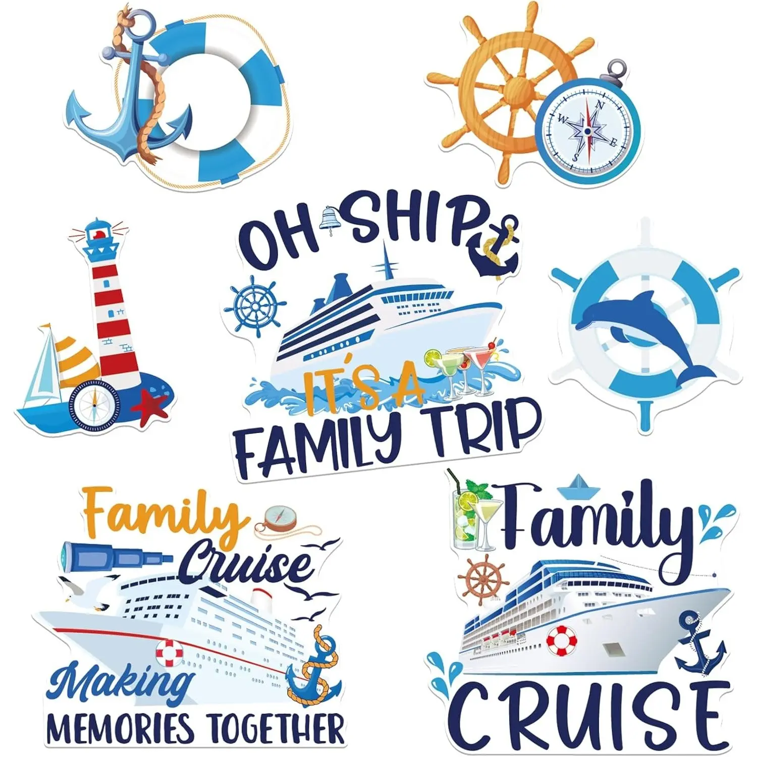 Cruise Stateroom Decorations Magnets, 7 Pcs Family Trip Cruise Door Magnet Stickers, Funny Anchor Decor, Magnetic Cabin, Cruise Ship Door Decoration