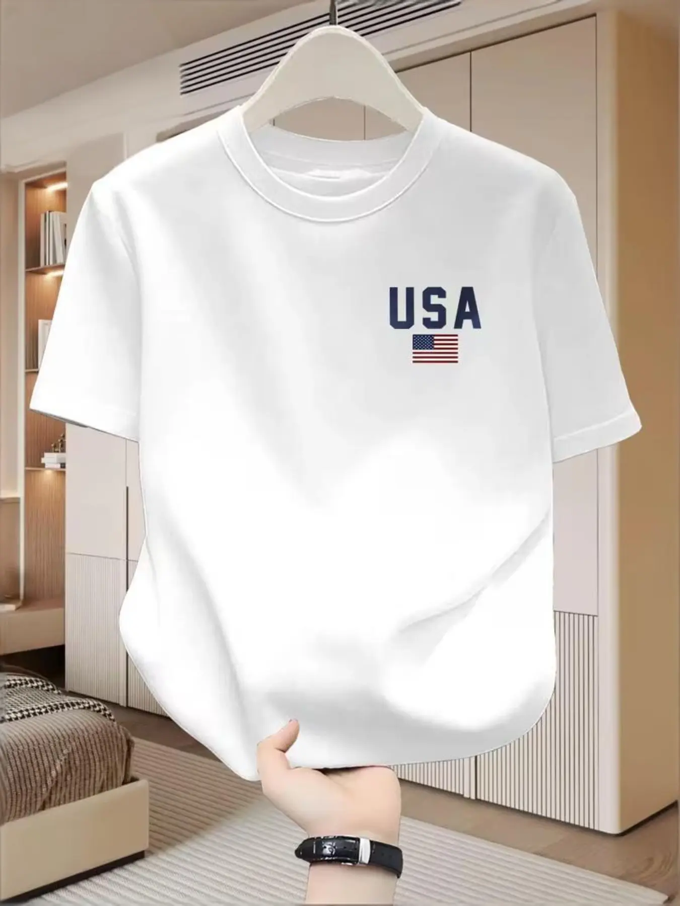 Men's Short Sleeve T-Shirt, Round Neck, Summer Casual Top, Usa Flag Print, Comfortable Loose Fit, Oversized, Baggy, Ideal Gift, Fashion Daily Wear
