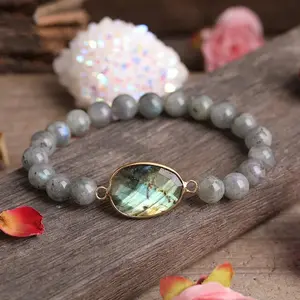 Natural Labradorite Healing Meditation Protection Handmade 8mm Beaded Stretchy Bracelet for Men Women