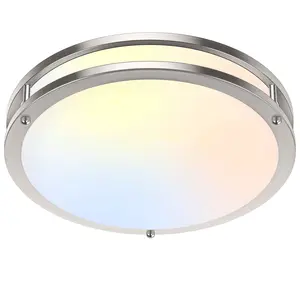 13" Flush Mount LED Ceiling Light Fixture - Dimmable and 5 Colors Changeable Temperature,  Brushed Nickel Saturn ,  ETL Listed for Hallway, Bathroom, Living Room, Kitchen, or Stairwell