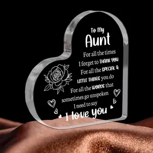 Heart Shaped Letter & Flower Pattern Decorative Plaque, To My Aunt Gift, Home Decor Ornament for Living Room Bedroom Dining Room, Acrylic Plaque Decor, Acrylic Plaque Sign, Home Decor Products