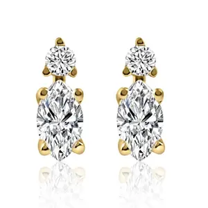 3/8ct Marquise Natural Diamond Studs 14K Yellow Gold