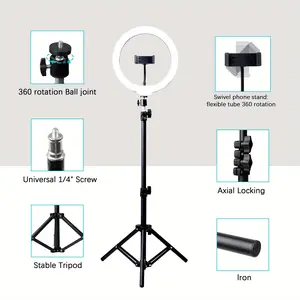 RGB Ring Light 10-Inch with USB Plug, Adjustable Phone Stand Up to 50.59 Height, Tripod Stand for iPhone & Flexible Tripod for Video Photography