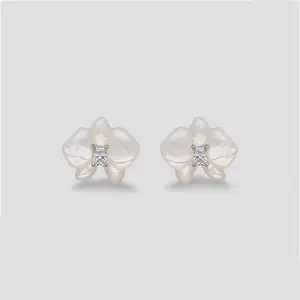 GIGI ARIA EARRINGS 14K Gold Plated Beauty Mother of Pearl Orchid Flower Stud Earrings for Women Jewelry