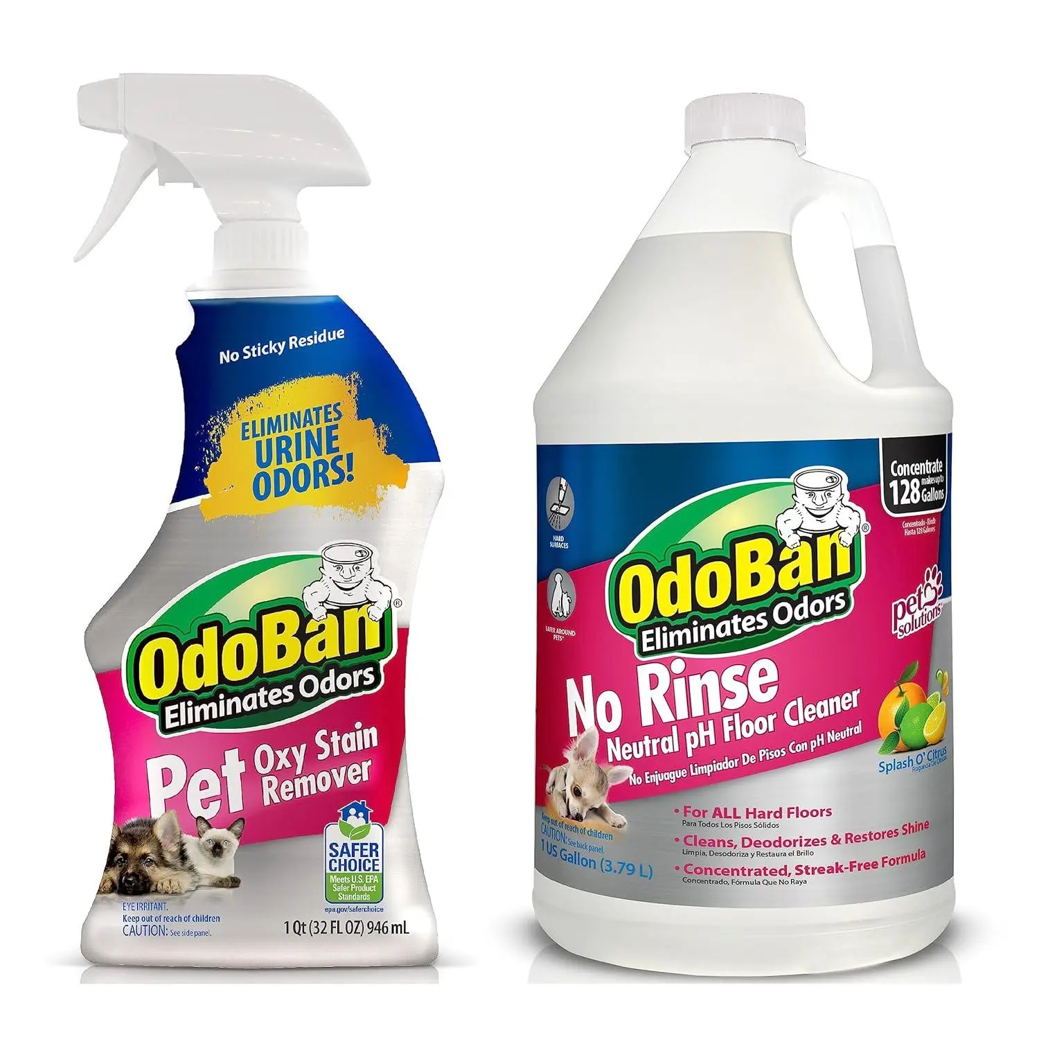 Pet Solutions Neutral pH Floor Cleaner Concentrate, 1 Gallon, and Oxy Stain Remover, 32 Ounce Spray