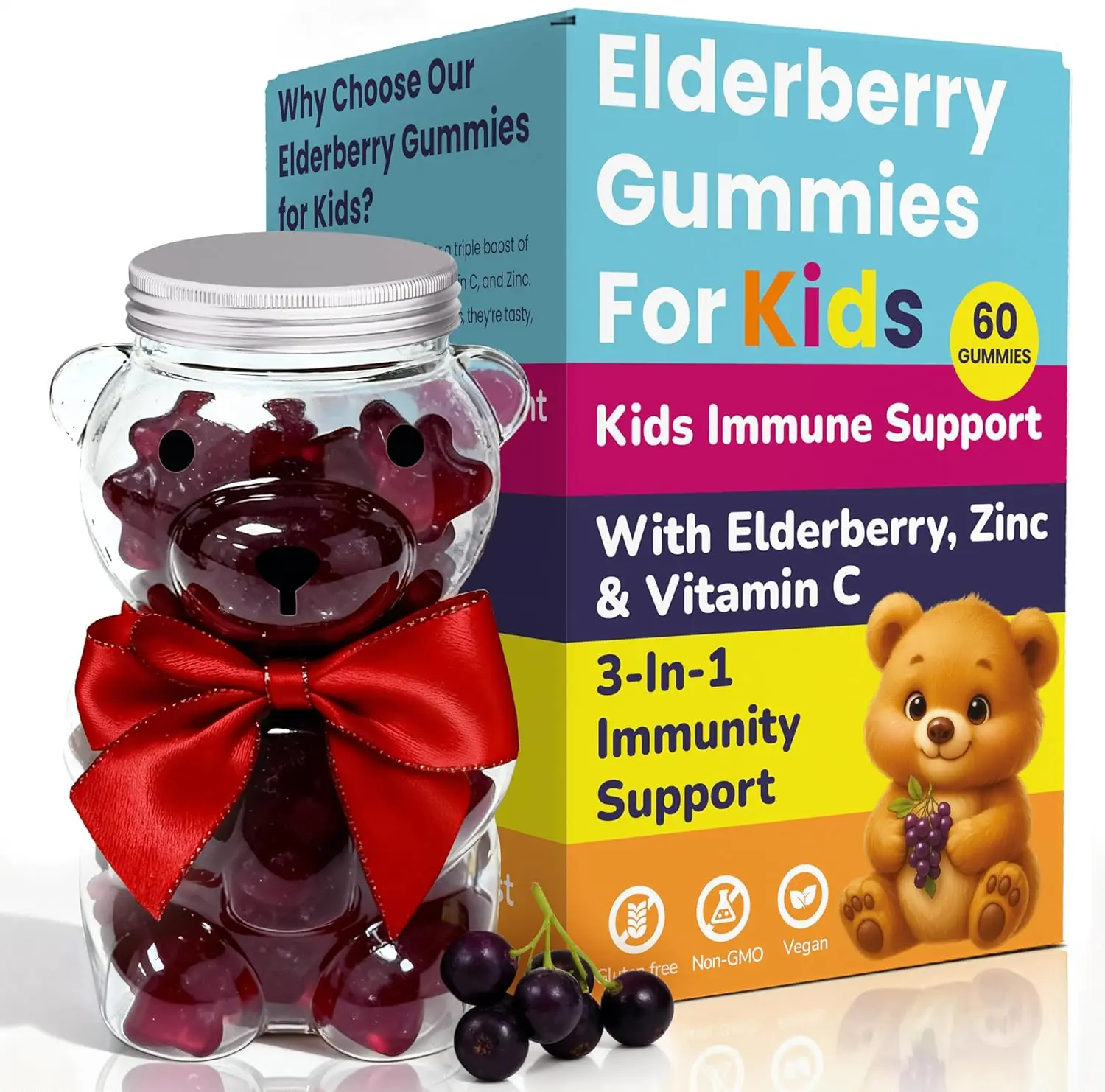 Elderberry Gummies for Kids with Vitamin C & Zinc | Immune Support Supplement for Children | Daily Defense for Seasonal Changes | Natural Antioxidants | 60 Count