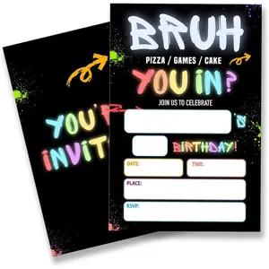 Boy Games Bruh Birthday Party Invitation Supplies Set of 20 Double Sided Fill-in Blank Invitations with Envelopes