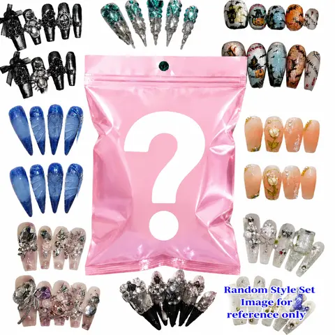 Women's Handmade Press-On Nails - 20 Assorted Cute & Abstract Styles, Reusable Acrylic Glitter Fake Nails with S/M/L Sizes for Occasion Beauty Products