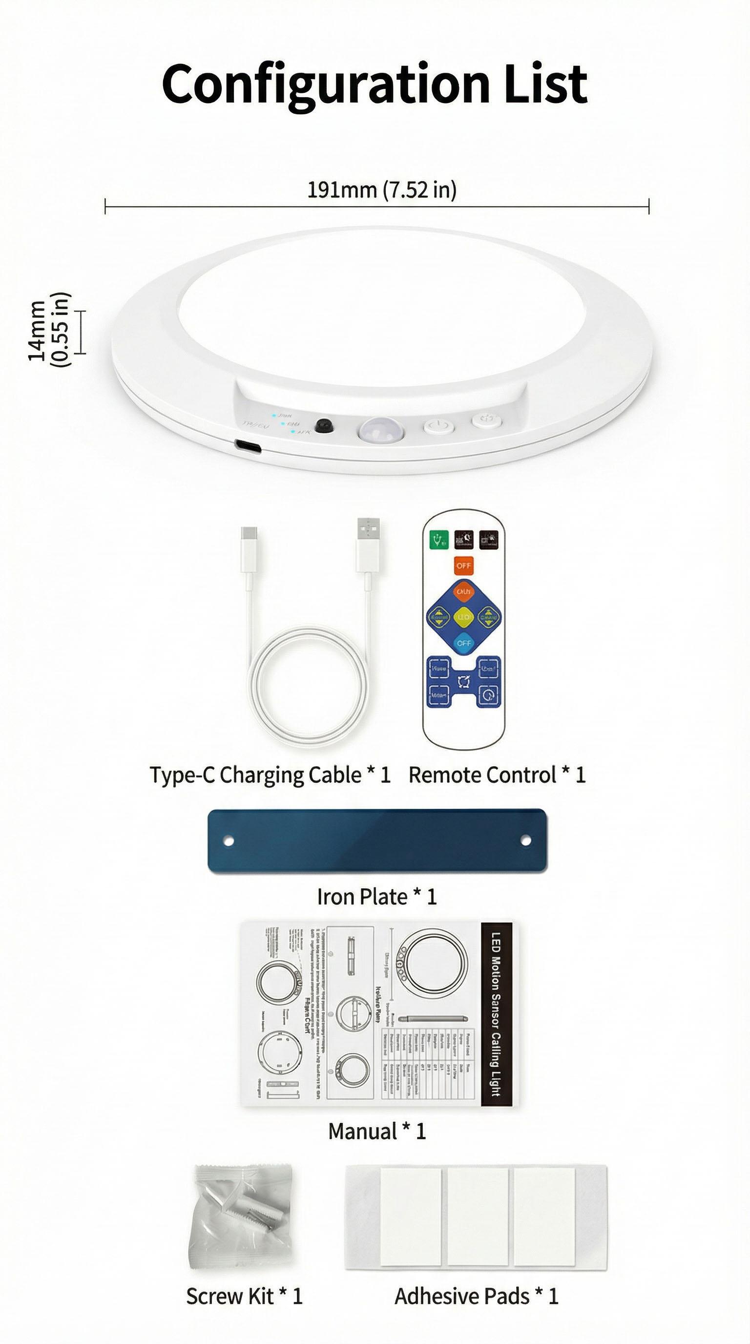 Rechargeable Motion Sensor Ceiling Light with Remote - Magnetic Wireless Ceiling Light Battery Powered for Closet Shower Stairs Shed Hallway Porch Patio ect,Suitable for various scenarios, easy to install