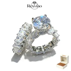 Rexviao Women's Extra-Large Square Cubic Zirconia 2-Piece Stackable Ring Set, Comfortable Sizes 6-10, Wedding Ring Ideal for Proposals or Valentine's Day Gifts, Everyday Wear, with Exquisite Packaging