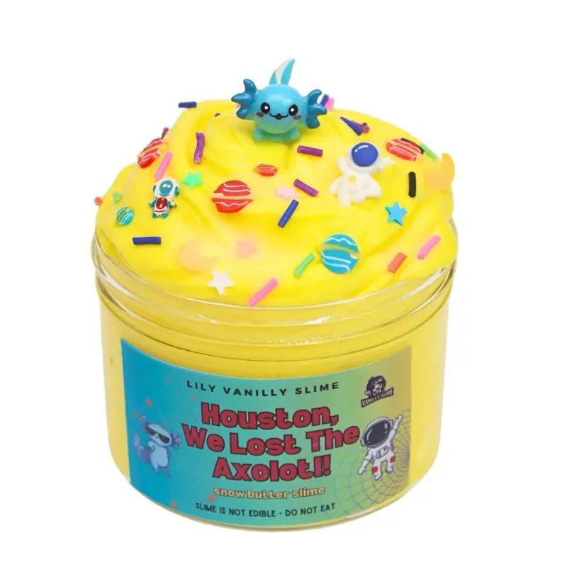 Houston, We Lost the Axolotl  Banana Scented Yellow Snow Butter Slime with Axolotl & Astronaut Charms
