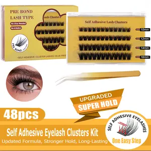 48 PCS Self-Adhesive Eyelash Clusters Kit, Makeup Products for DIY Application, Pre-Glued Design No Extra Glue, Remover or Residue Needed