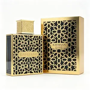 Rayhaan Elixir Mens EDP Perfume, Gold Ornate Geometric Bottle Oriental Scent Cologne for Him