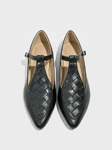 Women's Pointed Toe Flat Shoes, Elegant PU Leather Mary Jane Sandals, Vintage Strap Design, Breathable Office Wear, All Seasons