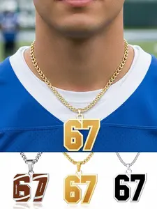 Athletes Jersey Number Necklace 67 for Men - Stainless Steel Number Necklace Athletes Number Chain Chain Personalized Charm Pendant - Inspirational Basketball Baseball Football Jewelry Gift Fashion Cool Accessories
