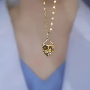 LisiZen Brown Heart Pendant Necklace for Women, 2025 New Design, Sparkling Zircon Detail, Stylish Fashion Collarbone Chain DZXL3147