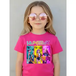 Kpop Hunter Girl Group Cool Girls Portrait Print Short Sleeve Funny Graphic Printed Tee, Comfortable Soft Fabric, Casual Sportswear for Girls, Perfect Gift