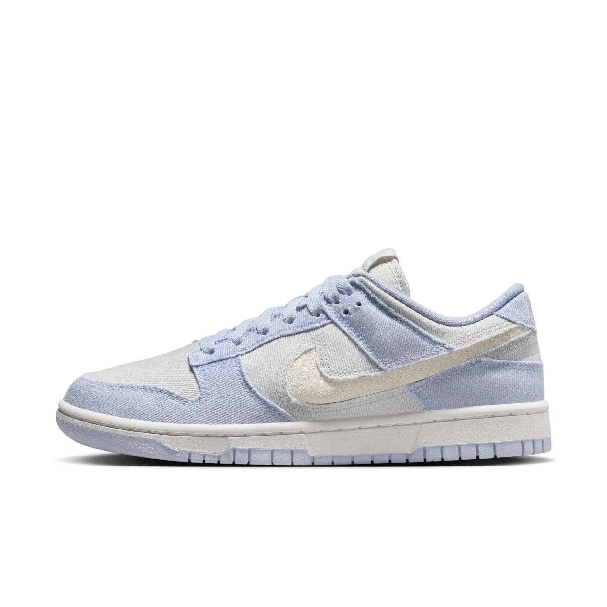 NIKE Dunk Low "Ghost Denim" Women's - Versatile Denim for Everyday Wear Sneakers Trainer Shoes, Classic, Footwear, Sports Shoes, Athletic, Summit White-Platinum, Iconic, Lightweight, Comfortable, Rubber, Training, Closed, Walking Shoes