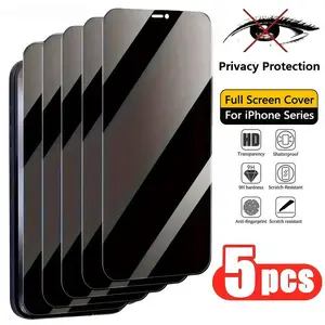 5 pieces pack Privacy Screen Protector Anti Spy Tempered Glass Compatible with iPhone 16 17 15 14 13 12 11 16e Plus Air Pro Max Anti-Peeping, Scratch-Resistant, Fingerprint-Resistant, Shockproof Protection iPhone 16 Pro Screen Protector protective