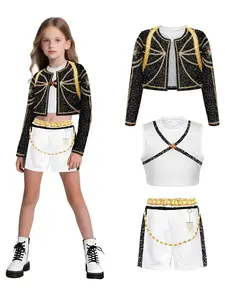 Girls' Trendy Stage Battle Costume Set, Gold Cosplay, Quick Change Idol/demon Hunter/halloween Main Character