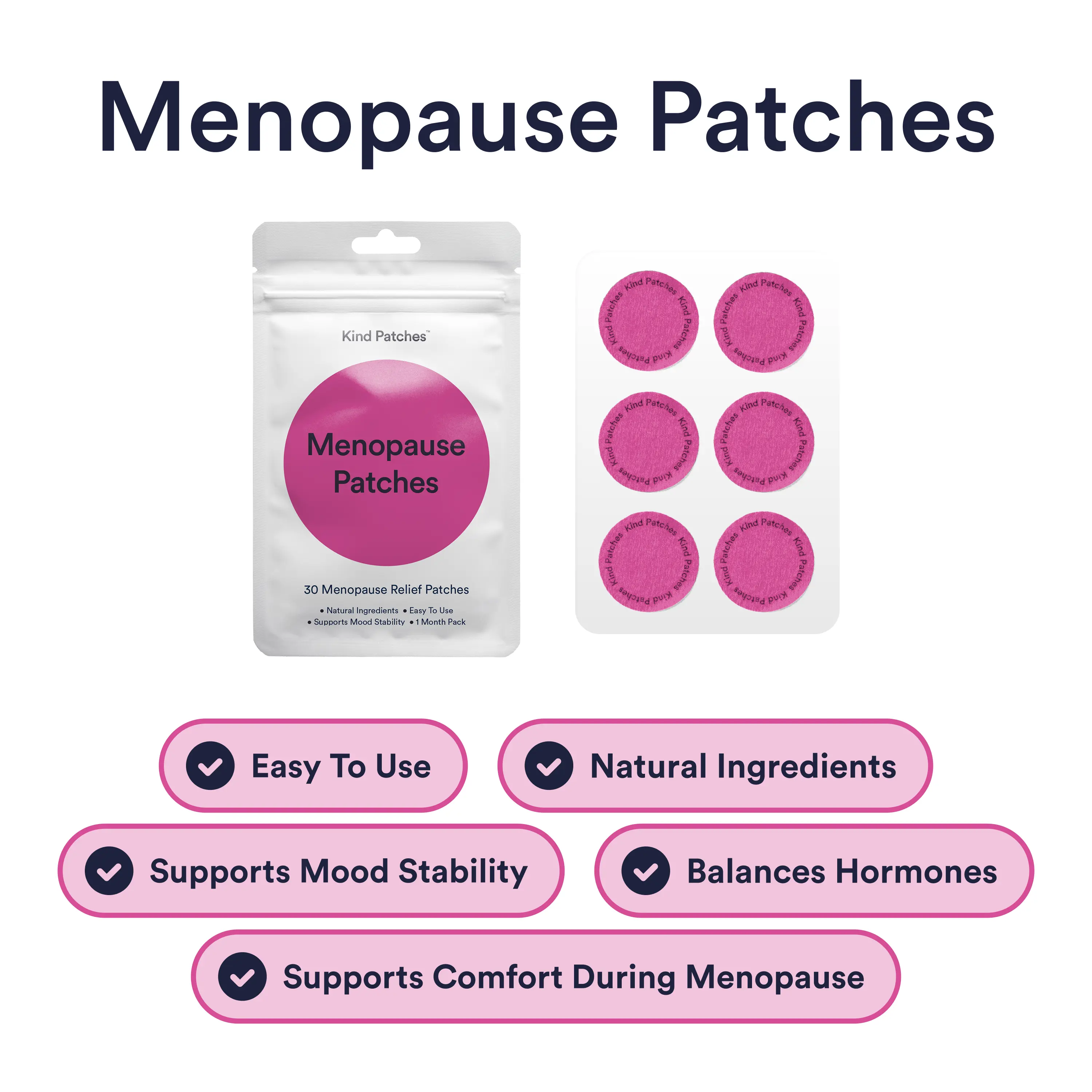 Kind Patches, Menopause Patches, 30 Menopause Relief Patches: Natural Ingredients, Easy To Use, Supports Mood Stability, 1 Month Pack