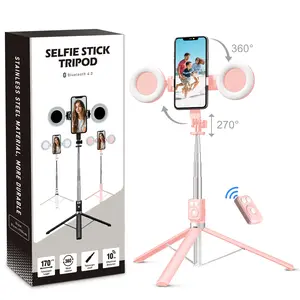 6-in-1 Selfie Tripod w/Dual Fill Lights & Wireless Remote | Portable Adjustable Phone Stand | Detachable 360° Compact Travel Tripod