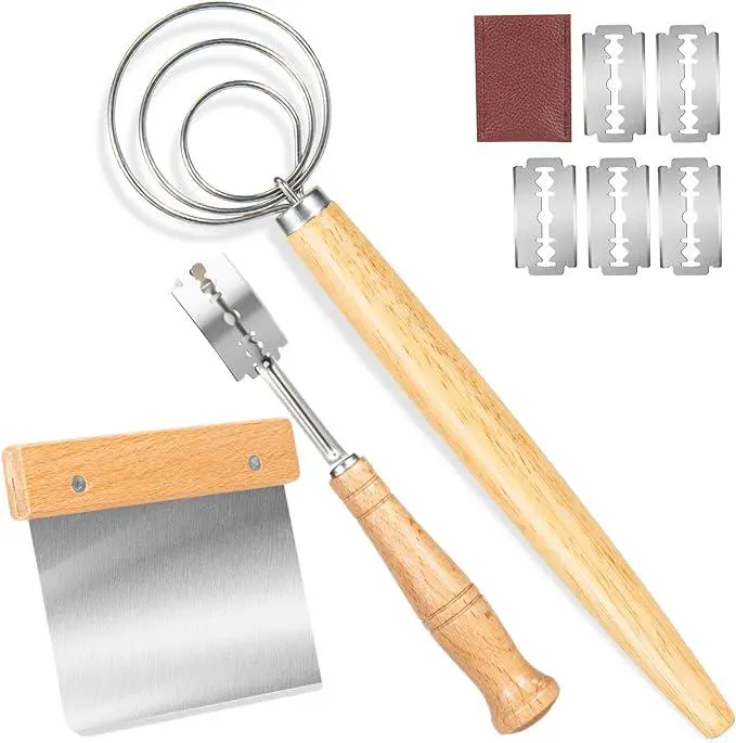 1Set Bread Whisk, Bread Making Tools and Supplies, Danish Sourdough Whisks, Dutch Whisks for Dough, With Dough Scraper Sourdough Cutter, Lame Doughs Scoring Tool Blades,car accessories