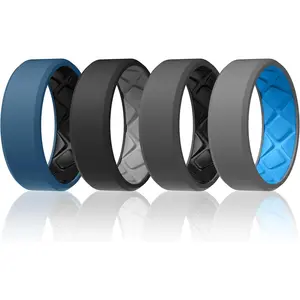 Breathable Air Grooves Silicone Rings Mens Wedding Bands, Multicolor Rubber Rings For Him 7.5mm Wide,2.5mm Thick