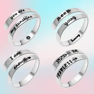 You are My Sunshine Finger Ring Engraved Inspirational Open Adjustable I am Enough Stars Statement Rings Gifts