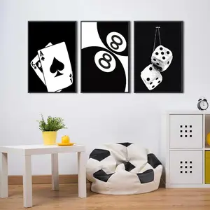 3pcs/set Unframed Black And White No.8 Ball Art Poster Billiards Club Theme Wall Art Canvas Painting Prints Living Room Corridor Home Decor