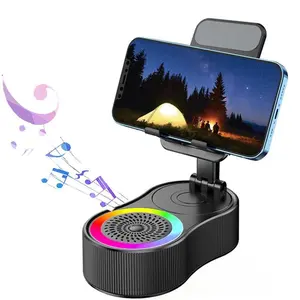 2025 New Wireless Induction Audio Bluetooth Speaker, 5 in1 Phone Holder Bluetooth Audio Power Bank Bracket with Anti-Slip Base, 300°Rotating Folding Lifting Charging Treasure Holder Smartphone Chargeable Portable White