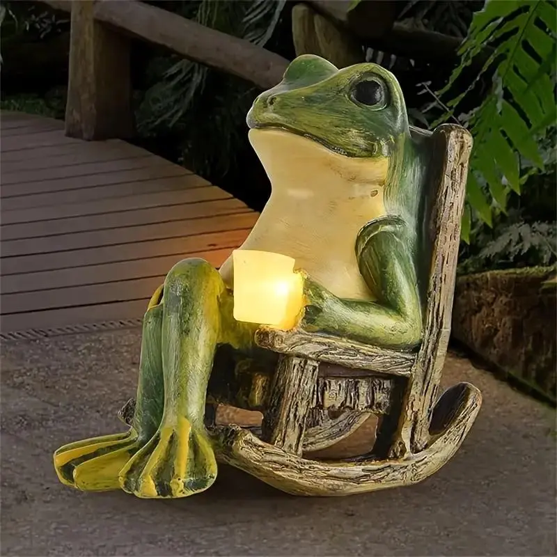 Solar Powered Mini Frog Garden Statue, Whimsical Frog Design Decoration, Garden Sculpture for Indoor & Outdoor Decor, Ideal Gift for Halloween & Christmas, Decorative Resin Sculptures Statues