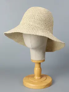 Unisex Handmade Sun Protection Straw Hat, Sunscreen Hat, Summer UV-Blocking Bucket Hat, Foldable Beach Hat, Casual Plain Style, Perfect for Outdoor Activities