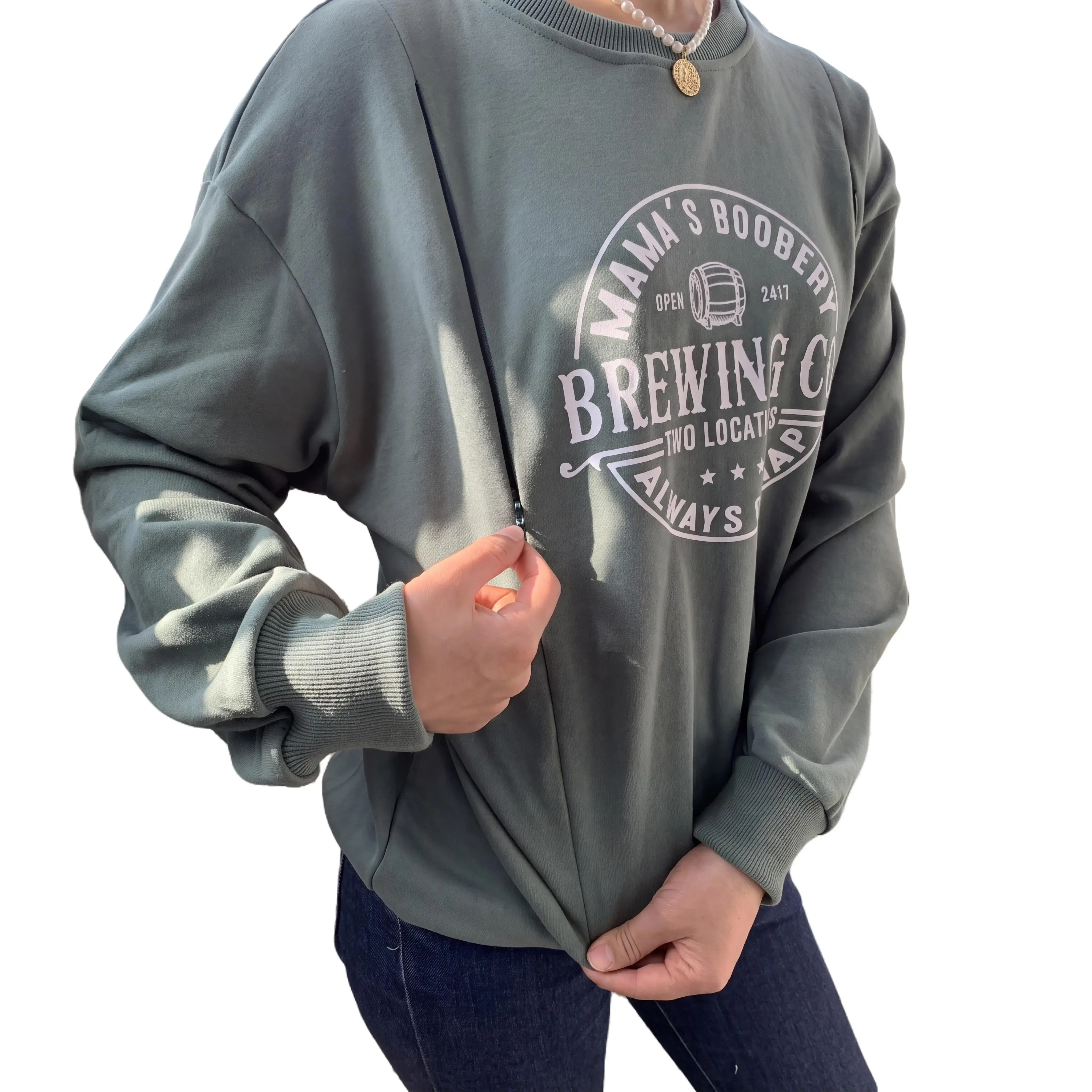 GIFTIFYMAMA Women's Nursing Sweatshirt, Casual 100% Cotton Graphic Print Pullover with Discreet Zippers for Easy Breastfeeding