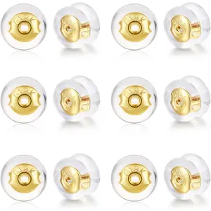 Kerryjewl 18K Gold Locking Secure Earring Backs for Studs, Silicone Earring Backs Replacements for Studs/Droopy Ears, No-Irritate Hypoallergenice Earrings Backing for Women Men, 12 PCS Gold