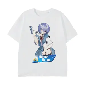 Rei Ayanami Neon Genesis Evangelion Fortnite Victory Royale T-Shirt, Funny Anime Gaming Parody Shirt, Evangelion Rei Holding Gun Meme Crossover Graphic Tee, Gamer Otaku Streetwear Gift, Unisex Cotton Crewneck T-Shirt Womenswear Streetwear Top