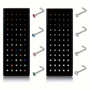 [40pcs Classic Stainless Steel Stud] 40pcs Bohemian Colorful Zirconia Exquisite Shiny Stainless Steel Nose Stud Body Piercing Jewelry Set Vacation Travel Beach Body Piercing Jewelry