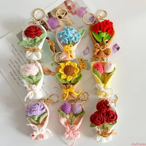 Hand Crocheted Mini Flower Bouquet Keychain, Woven Bag Pendant, Delicate Handmade Ornament, Lightweight Craft Accessory, Exquisite Practical Gift For Daily Personal Decoration