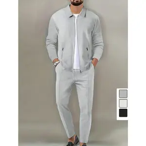 Men's Sportswear Set Fashionable Casual Style Jacket with Collar and Pants Soft Fabric Zipper Design Adds Details Suitable for Everyday Casual Wear Home and Outdoor Activities