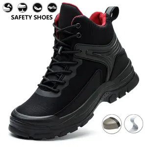 Men Steel Toe Safety Boots Kevlar Anti-Puncture Shockproof Work Shoes for Factory Warehouse Outdoor Worker