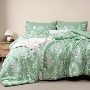 PHF Soft Printed Comforter Set, 3 counts/set Lightweight Botanical Floral Reversible Comforter with 2 Pillow Shams for All Seasons
